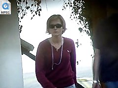 3 movies - Hot ho pisses in public toilet in front of voyeur